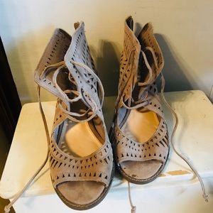 Vince Camuto Tan suede laced up wedge sandal